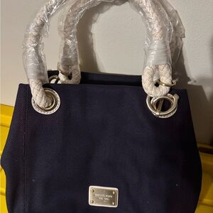 Michael Kors Navy Tote with Braided Cream Handles